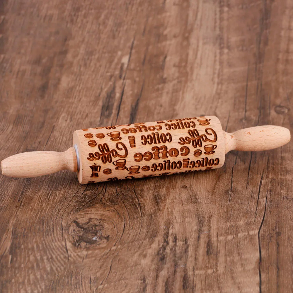 Arjmide 10" Wooden Embossed Rolling Pin – Holiday Patterns