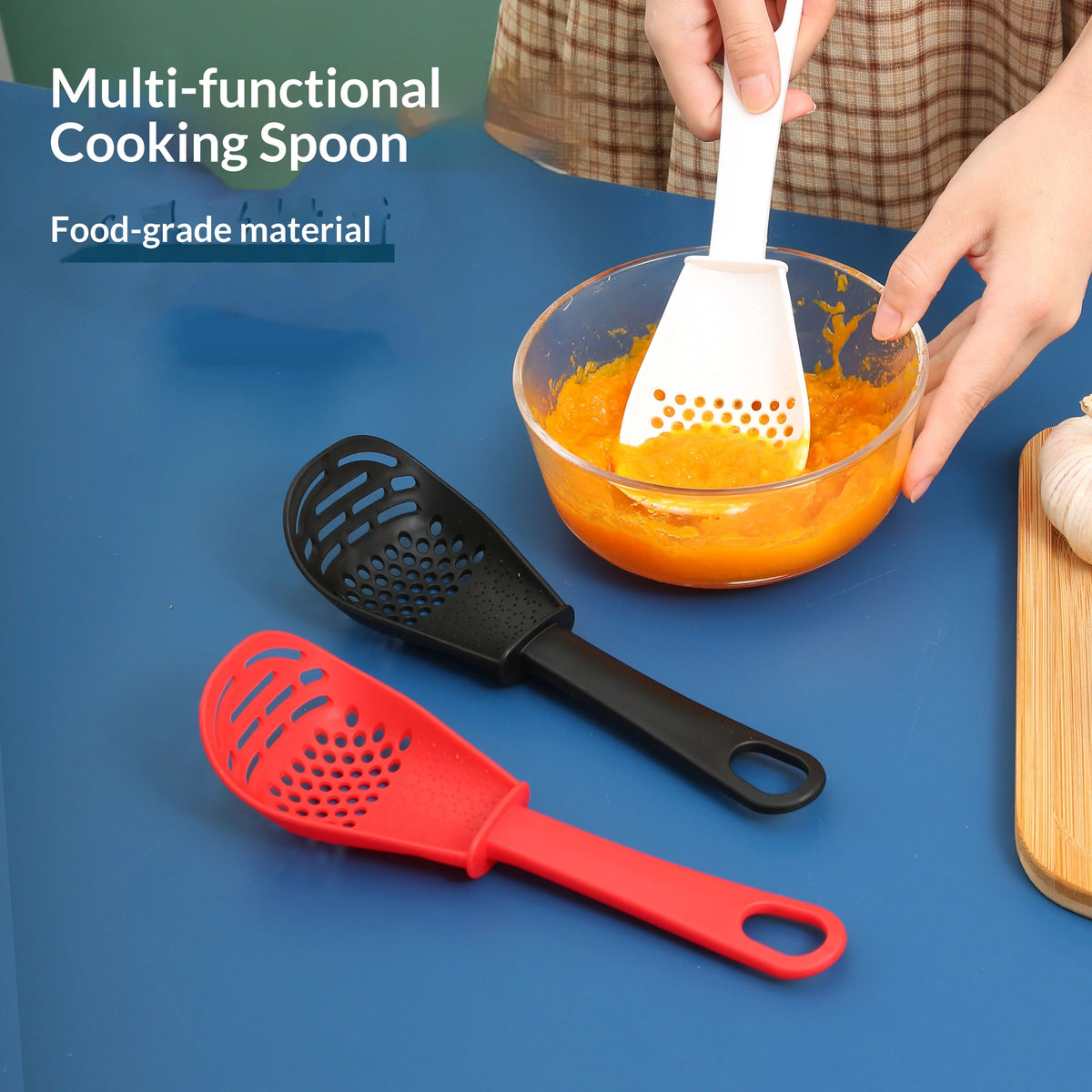 7-in-1 Cooking Spoon Strainer Masher & Garlic Press