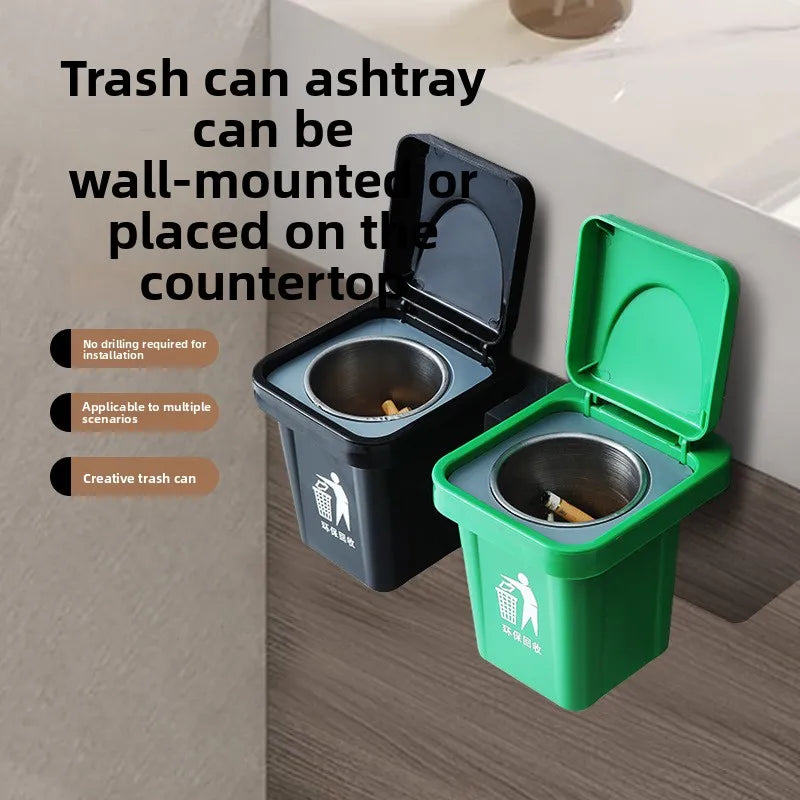 Wall Mounted Ashtray with Lid – Anti-Ash Flying Bin