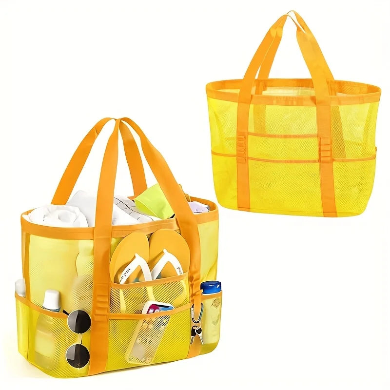 Sandproof Mesh Beach Tote Bag – Large, Multi-Pocket & Portable