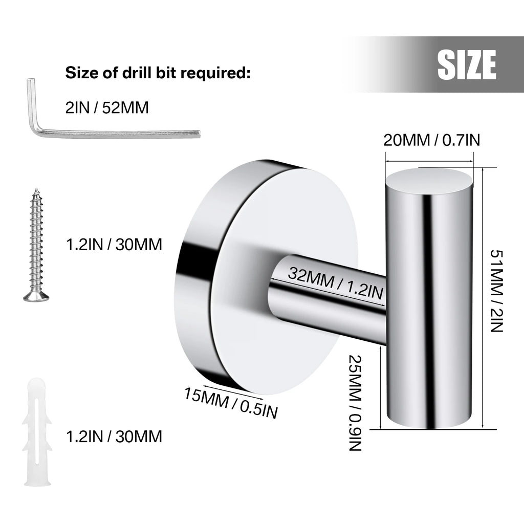 2-Pack Polished Stainless Steel Wall Hooks – Towel & Robe Hanger