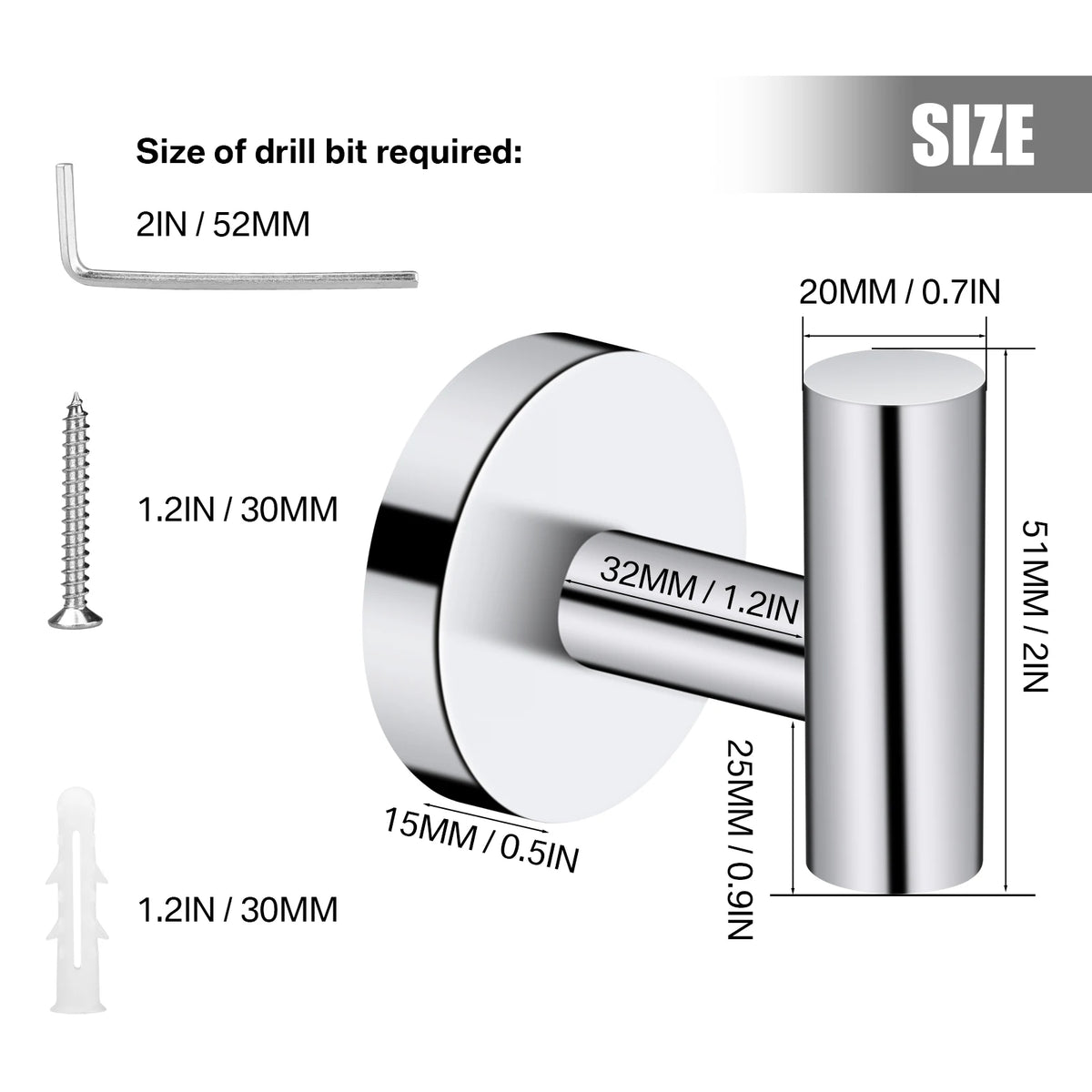 2-Pack Polished Stainless Steel Wall Hooks – Towel & Robe Hanger