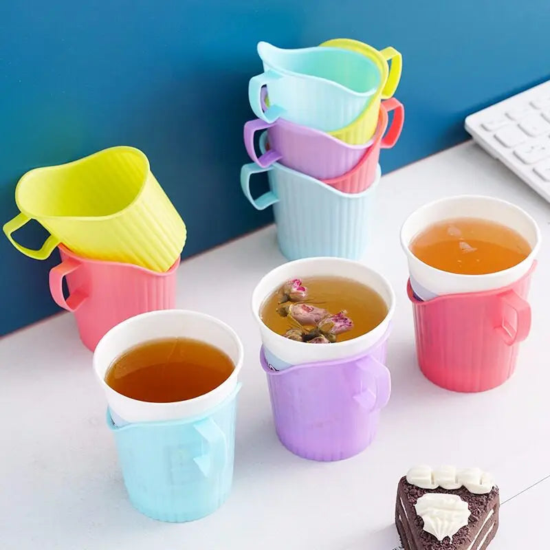 Reusable Plastic Cup Sleeve Holder with Handle – Heat Insulating
