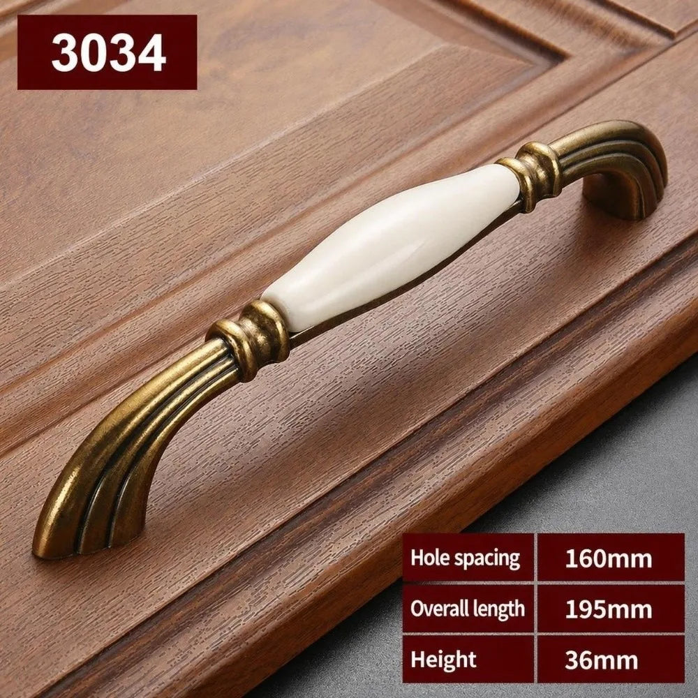 Zinc Alloy Ceramic Cabinet Pulls – Antique Gold Drawer Handles