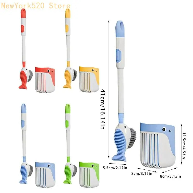 Whale Toilet Brush with Holder & Liquid Dispenser – Long Handle