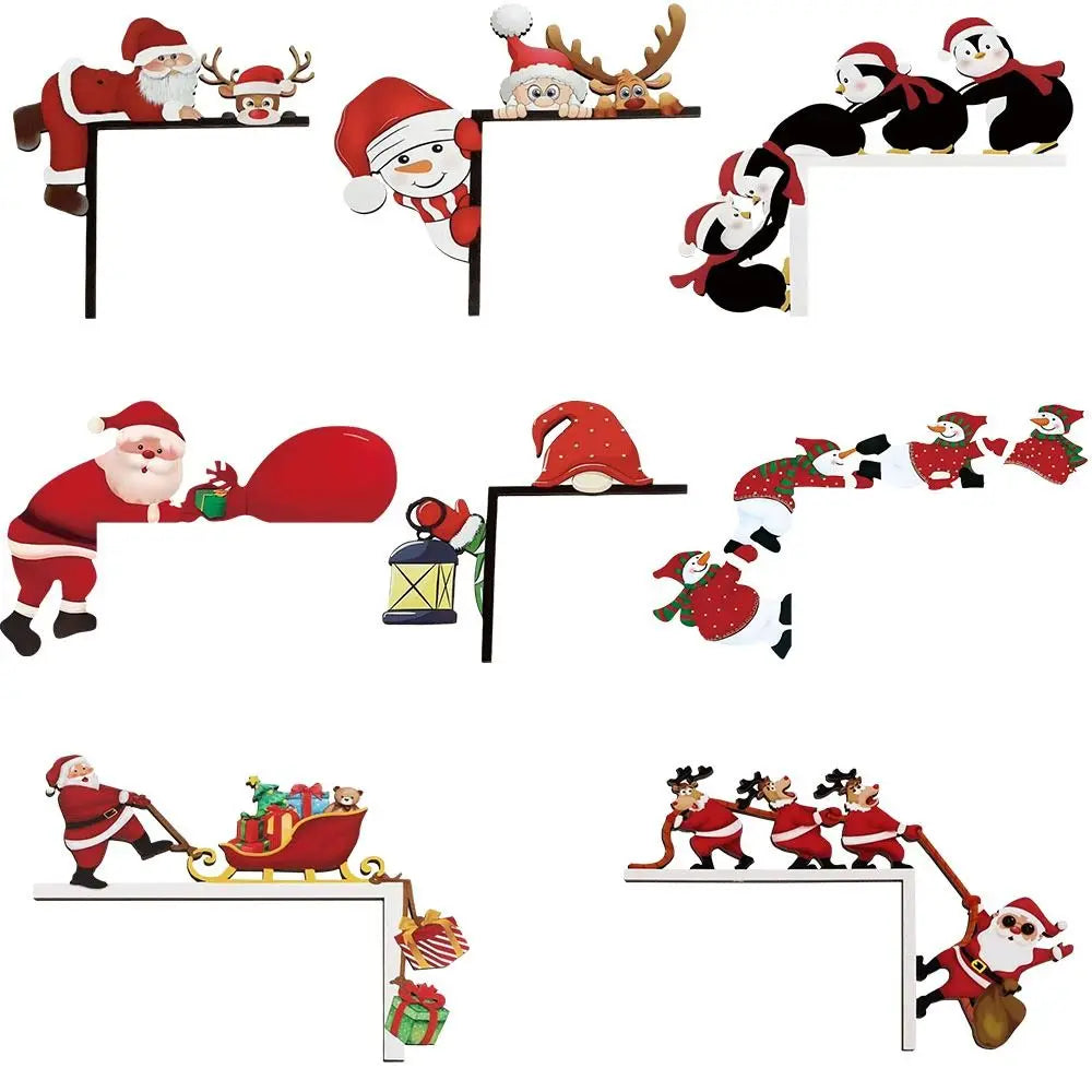 Wooden Christmas Corner Sign – Elk Snowman Santa Door Decor