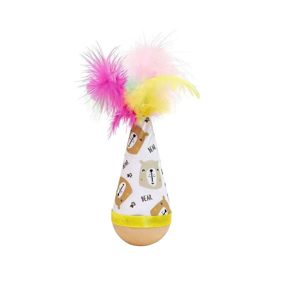 Interactive Wooden Cat Tumbler Toy – Scratch-Resistant Wobbler