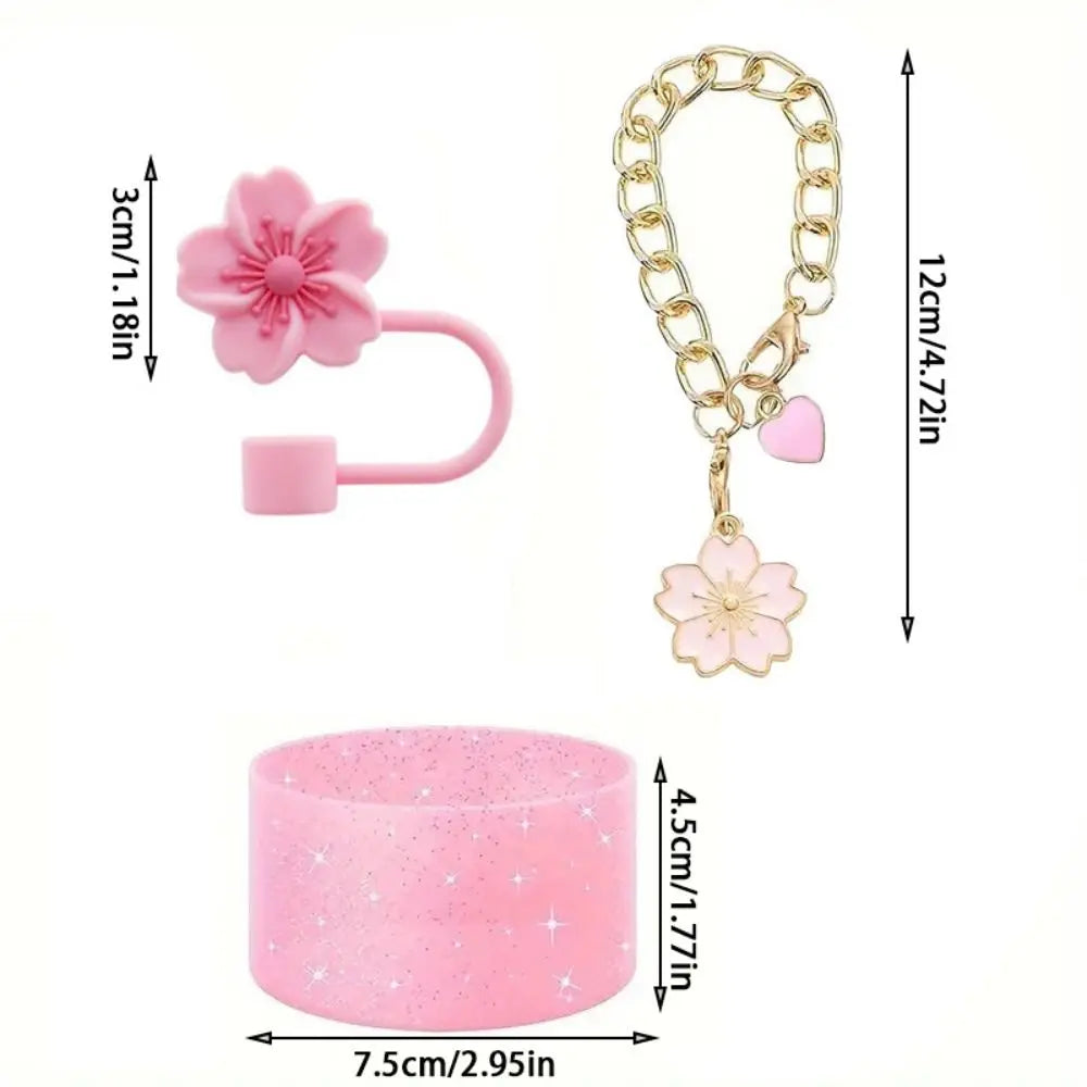 4-Piece Silicone Cup Boot & Straw Cover Set – Cherry Blossom