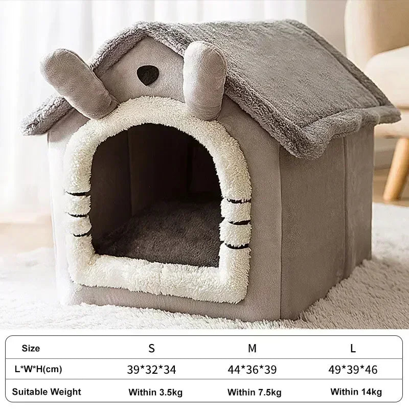 Foldable Pet Cave Bed – Warm Cotton Kennel for Dogs & Cats