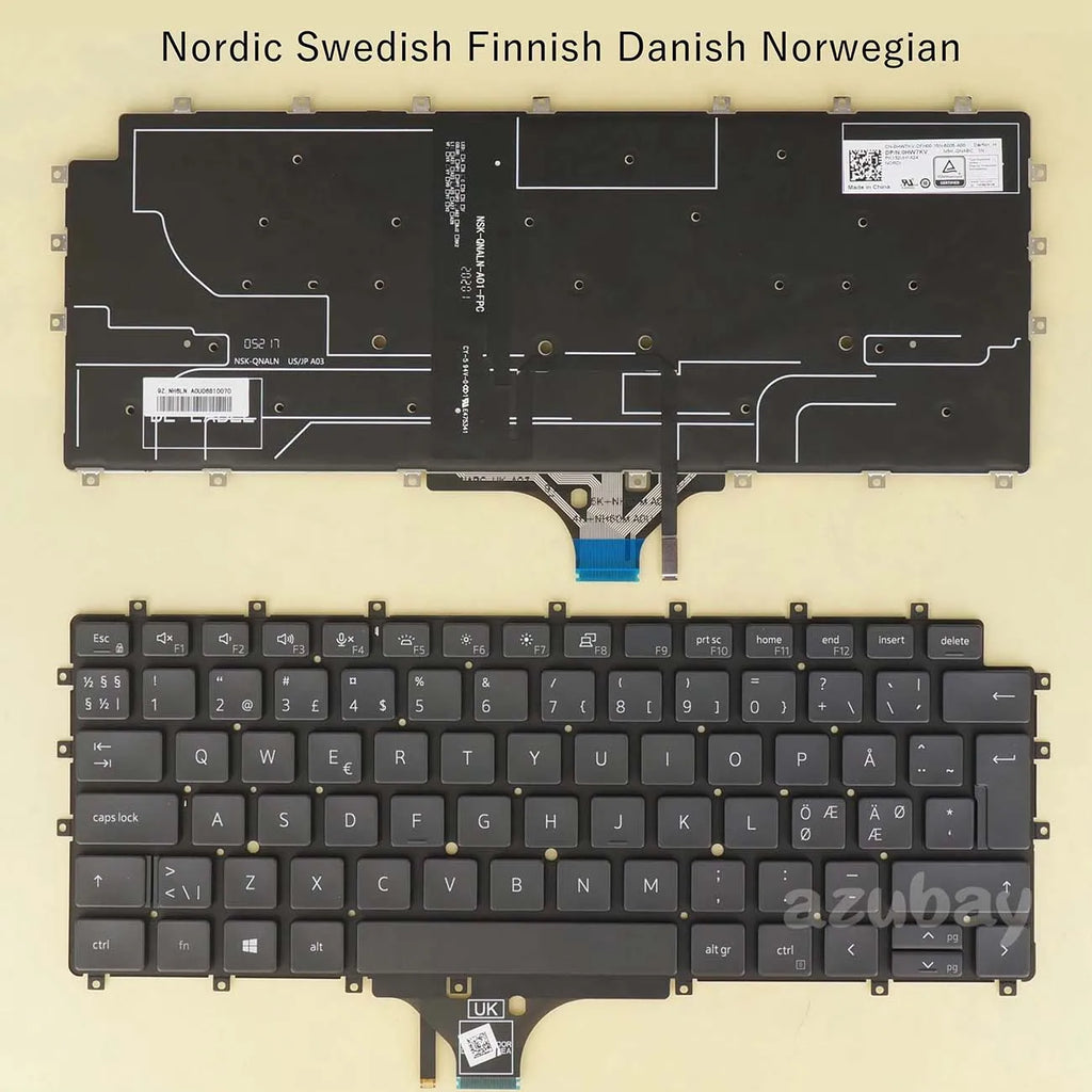 Backlit Keyboard Dell Latitude 9510 9520 2-in-1 Nordic Layout