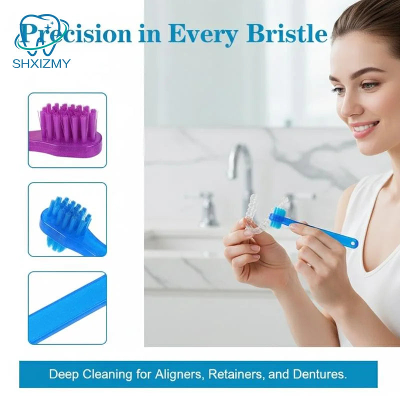 T-Shape Denture Brush Dual Head False Teeth Cleaner