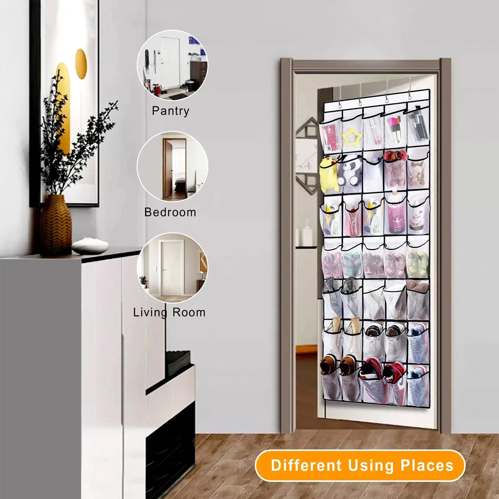Over the Door Shoe Organizer – 35 Large Mesh Pockets Hanging Rack