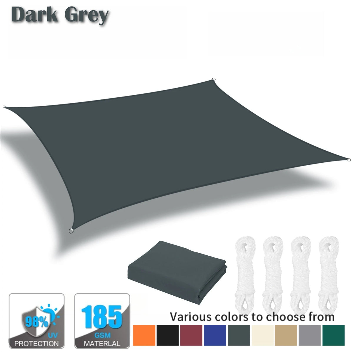 Waterproof Rectangle Sun Shade Sail 98% UV Block + Free Ropes