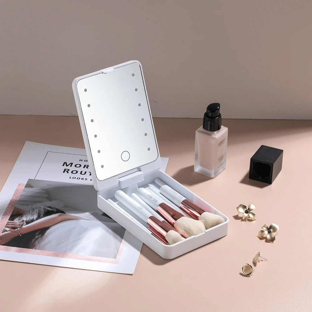 14-Piece Portable Makeup Brush Set with Lighted Mirror Case