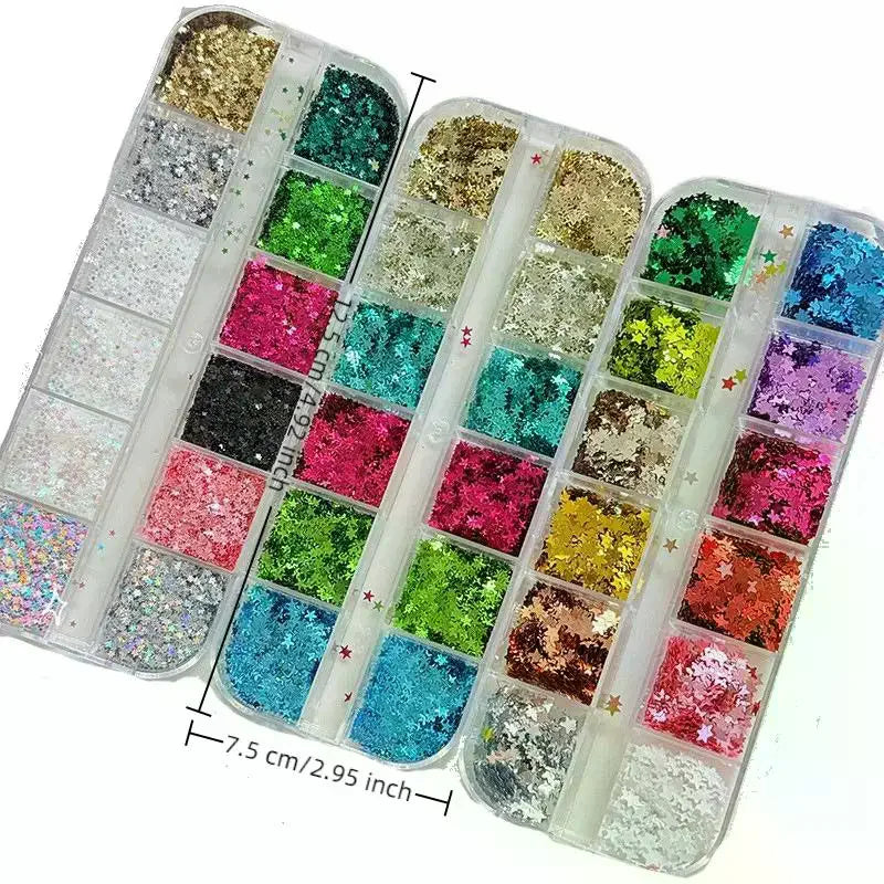 12-Grid Star Sequin 3D Nail Art Charms – DIY Manicure Set