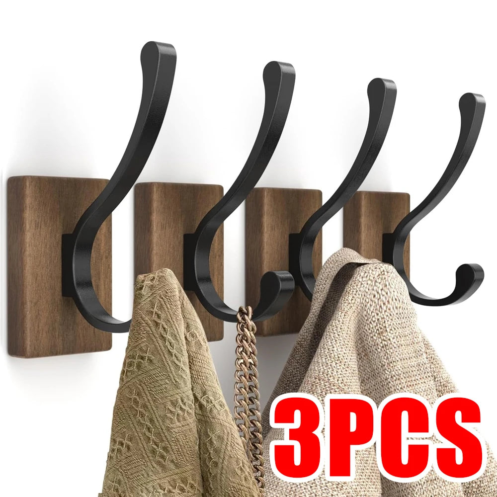 Solid Wood Wall Hook Rack – Coat Hat Towel Hanger