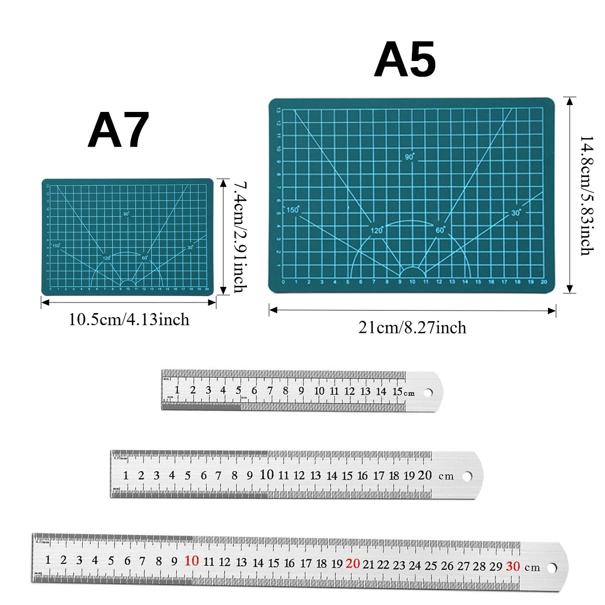 Stainless Steel Ruler & Cutting Mat Set – 15/20/30cm Woodworking