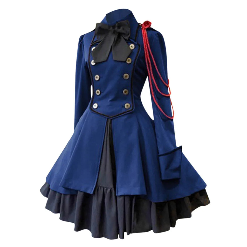 Medieval Gothic Lolita Dress – Vintage Lace-Up Ruffle Costume