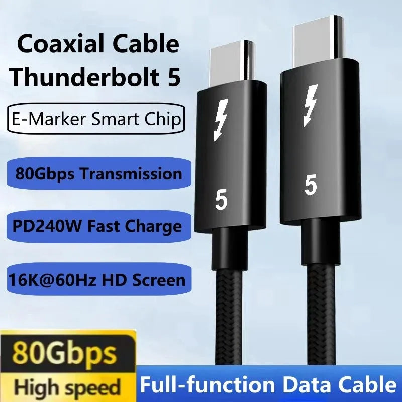 Thunderbolt 5 USB-C Cable 240W PD 80Gbps Fast Charging 16K