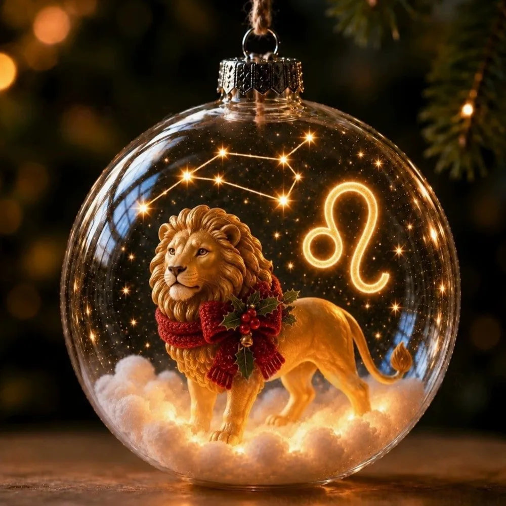 Zodiac Christmas Ball Ornament with Warm Built-In Light