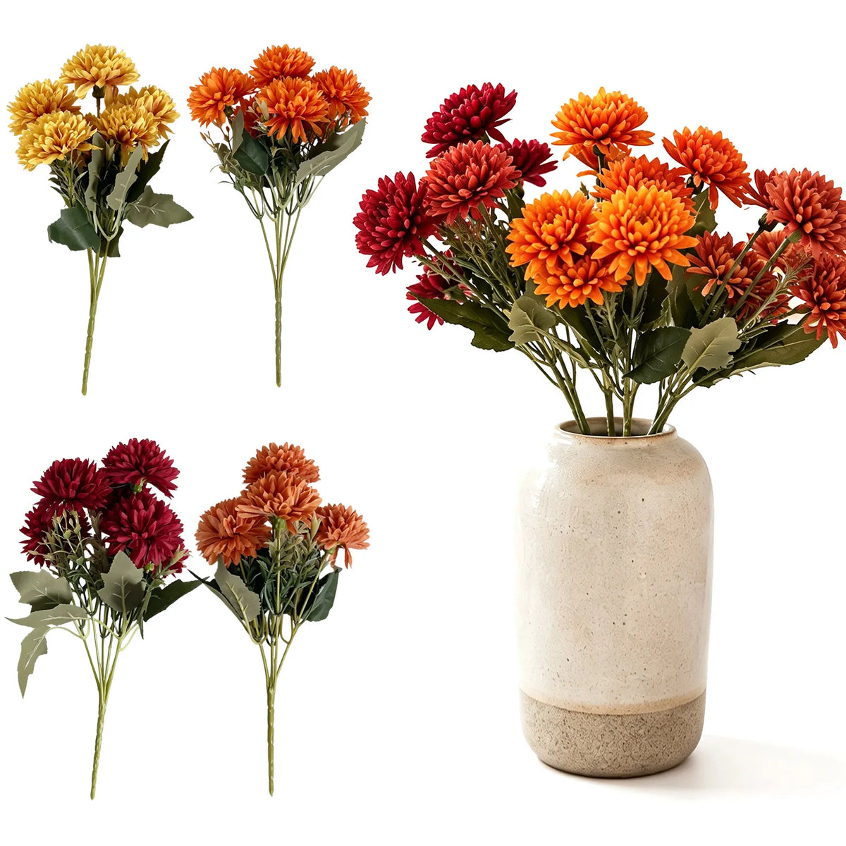 6-Pack Artificial Chrysanthemum Pompon Stems – Fall Harvest Decor