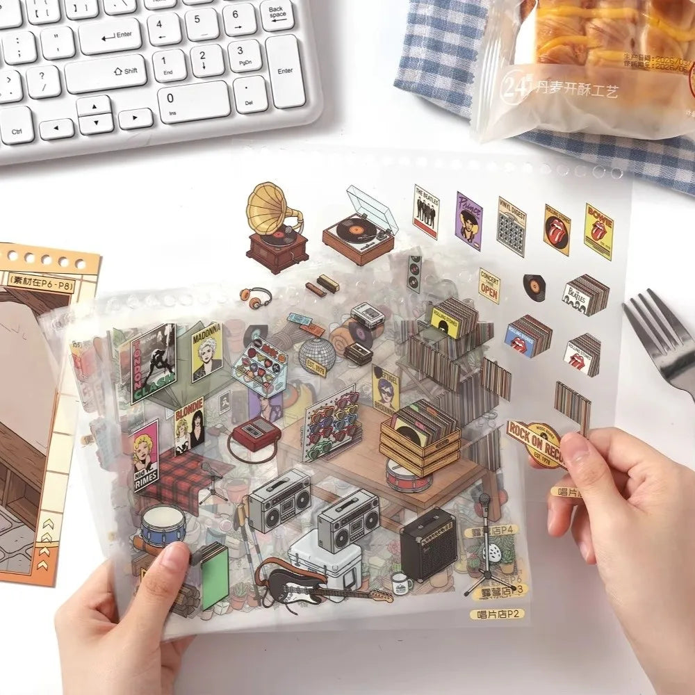 3D Shop Scene Sticker Book – 10 Miniature Scenes Waterproof PET