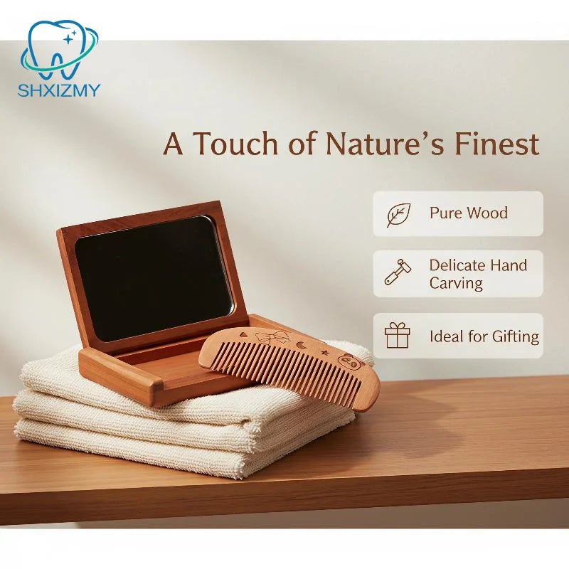 Peachwood 2-in-1 Folding Pocket Mirror & Comb Kit