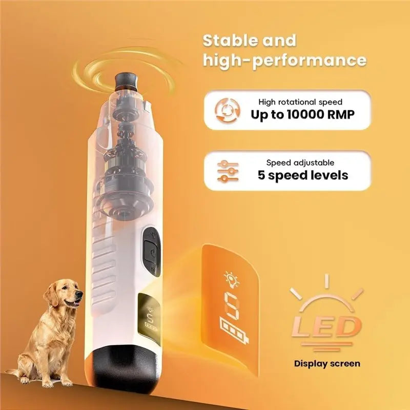 Quiet Pet Nail Grinder LED Light 5-Speed USB Rechargeable
