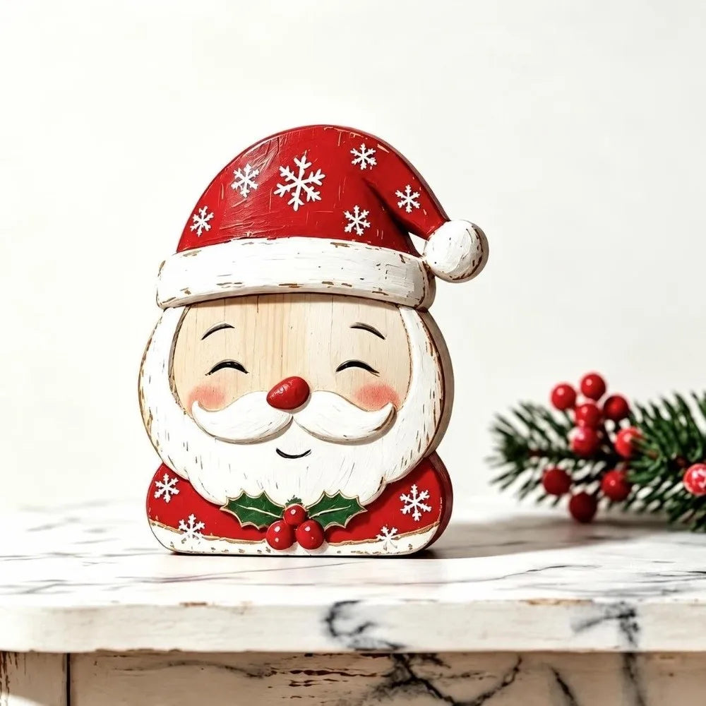 Wooden Christmas Tabletop Figure – Santa & Snowman Decor