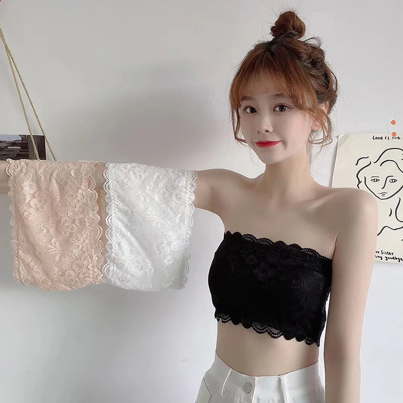 Women's Strapless Lace Bralette Tube Top – Nylon Crop Top