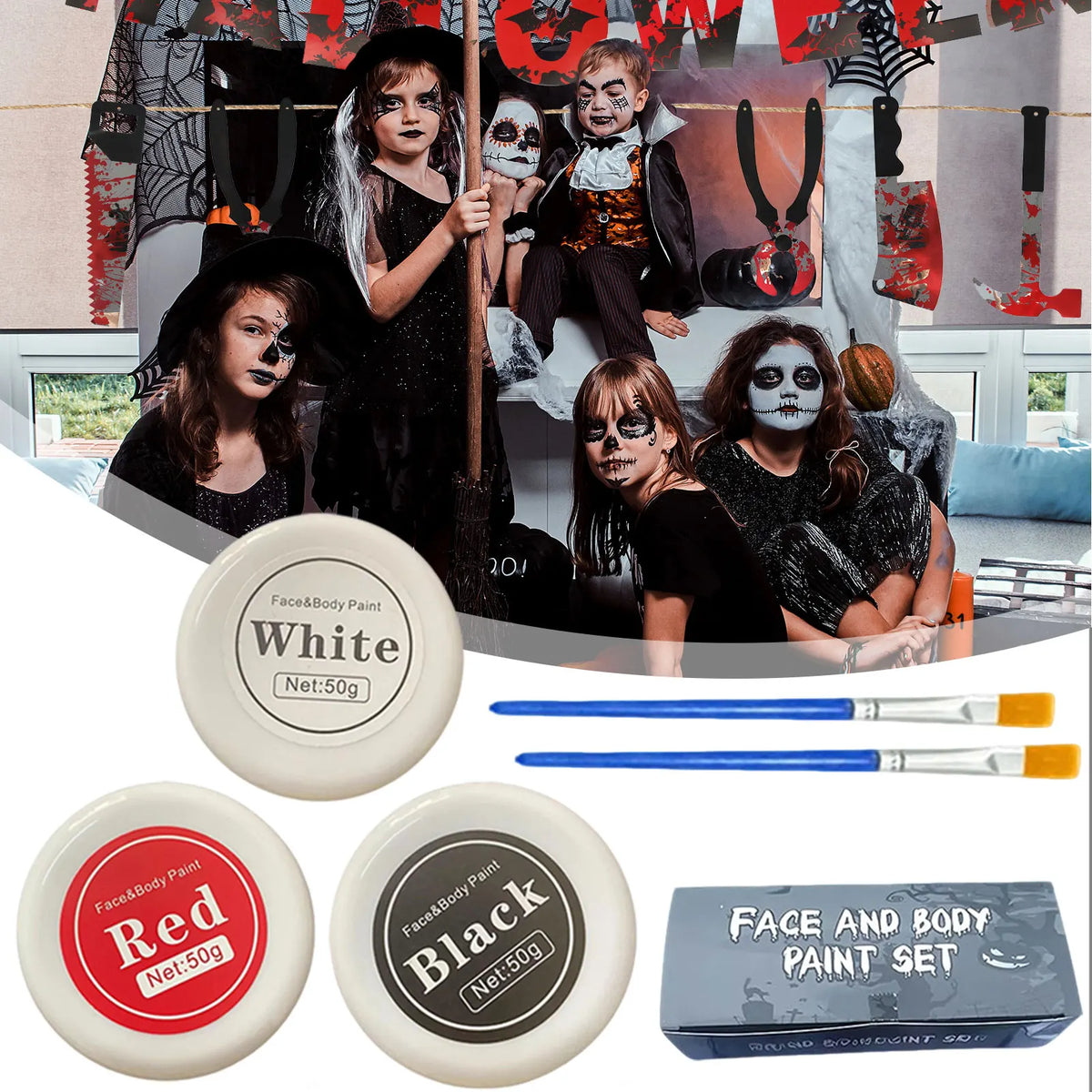 Kids Halloween Clown Face Paint Kit – Hypoallergenic Body Paint