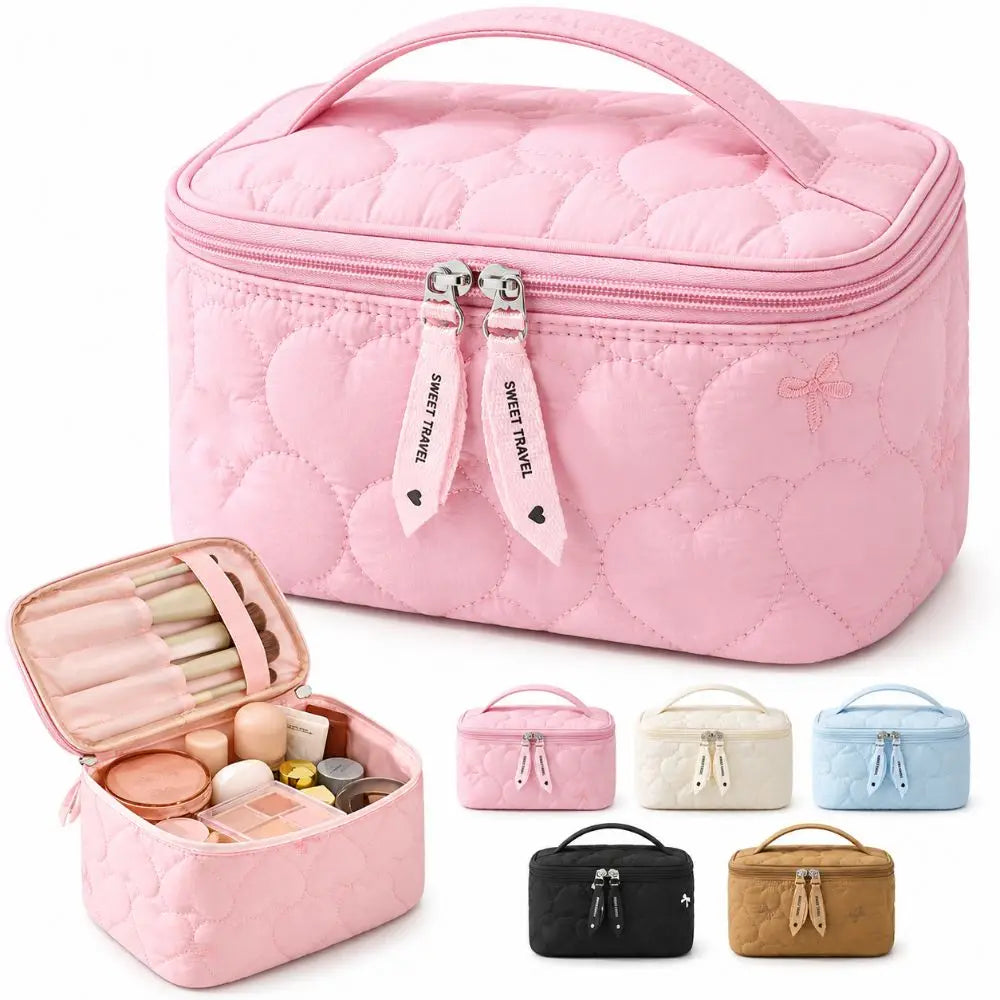 Large Waterproof Cosmetic Bag Heart Print Toiletry Pouch Women