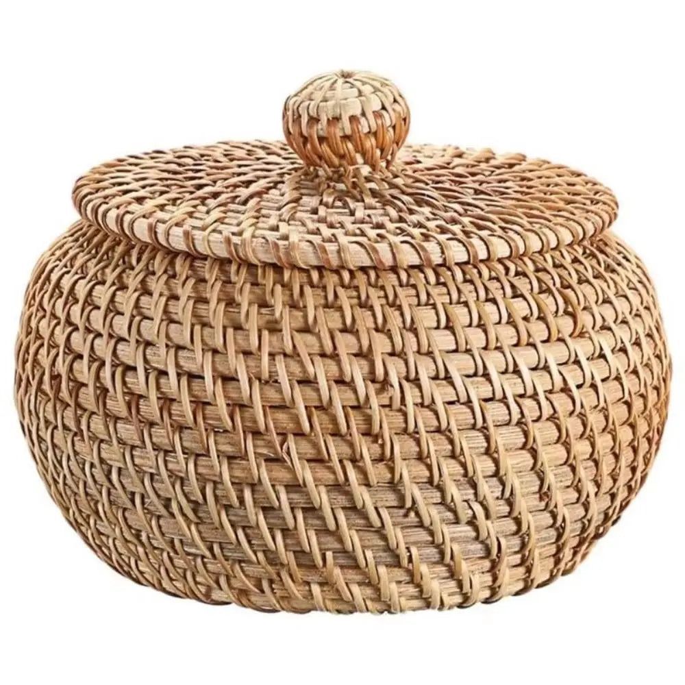Handmade Round Rattan Basket with Lid – Wicker Storage Box