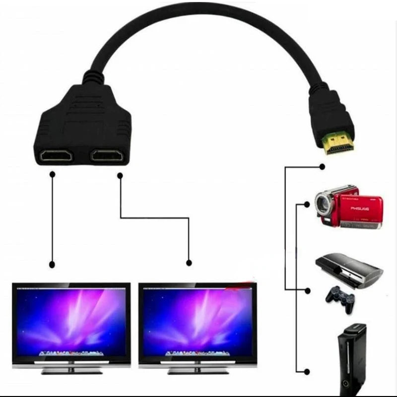 HDMI Splitter Cable 1 In 2 Out 1080p – Gold-Plated Black