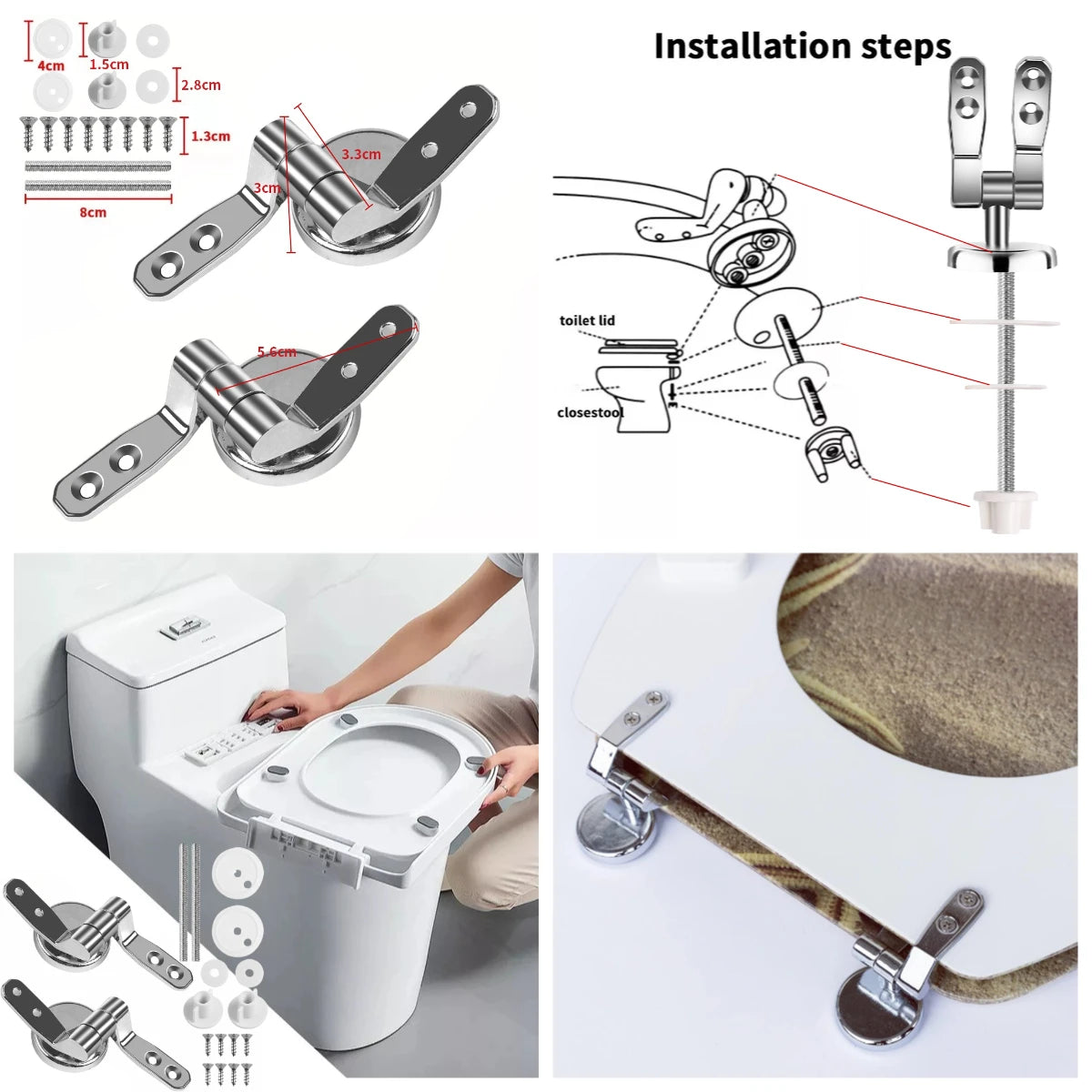 Universal Toilet Seat Bolts & Quick-Release Hinge Fixing Kit