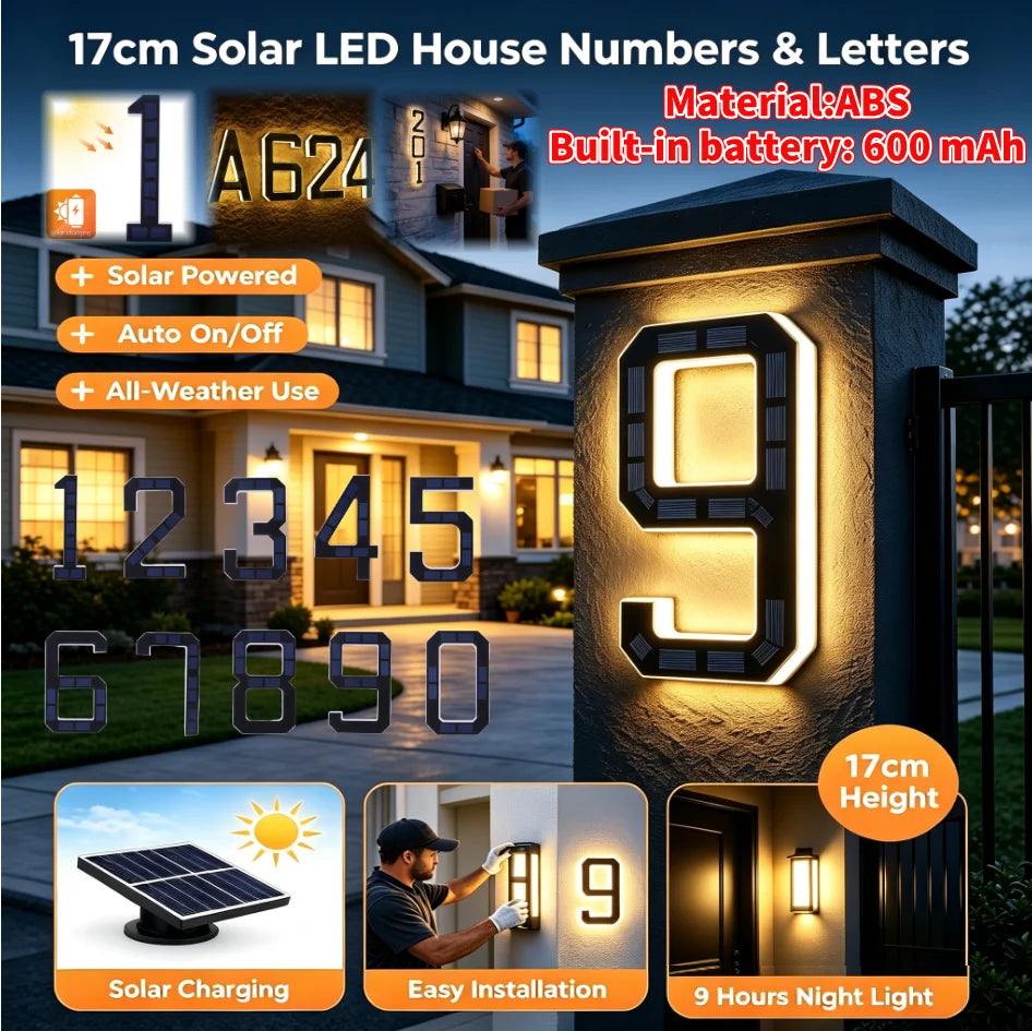 Solar LED House Number Light – Waterproof Outdoor Address Sign
