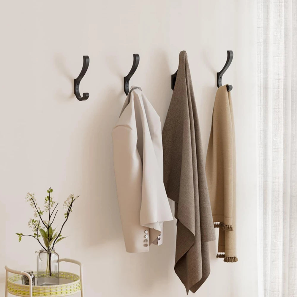 Heavy Duty Wall Mount Coat Hooks – Black Aluminum Set of 8