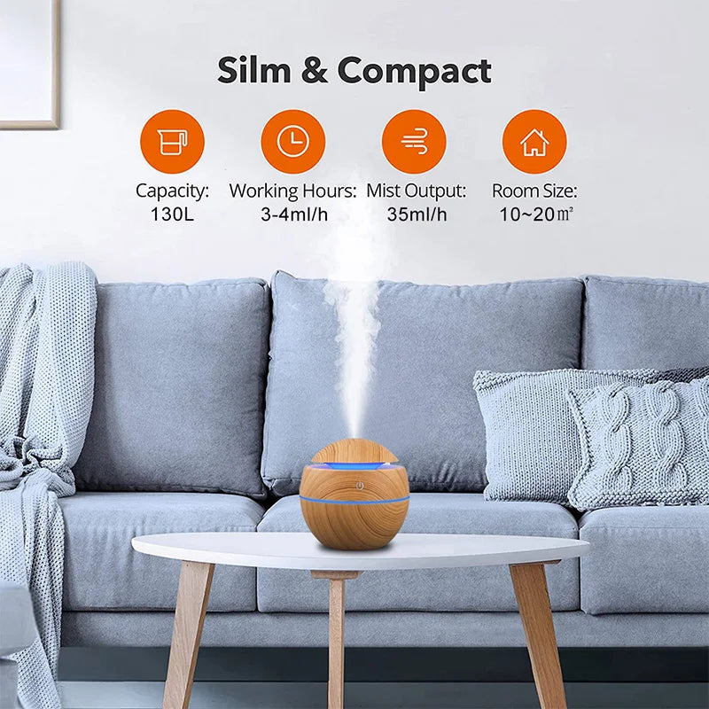 Wood Grain USB Cool Mist Humidifier & Aroma Diffuser – VIBE
