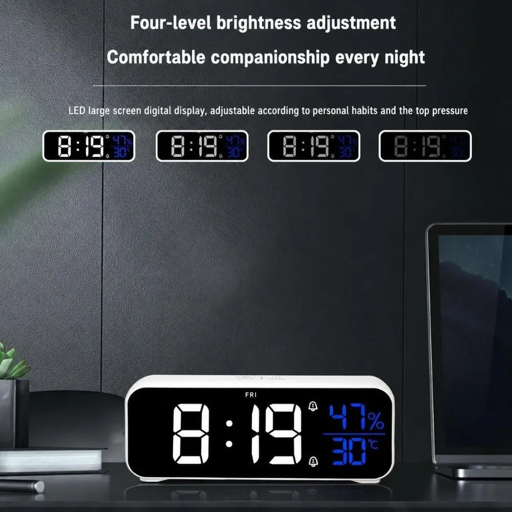 LED Digital Alarm Clock USB Charging Mirror Temperature Display