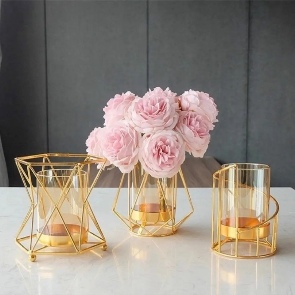 Metal & Glass Flower Vase – Nordic Decorative Hydroponic Vase