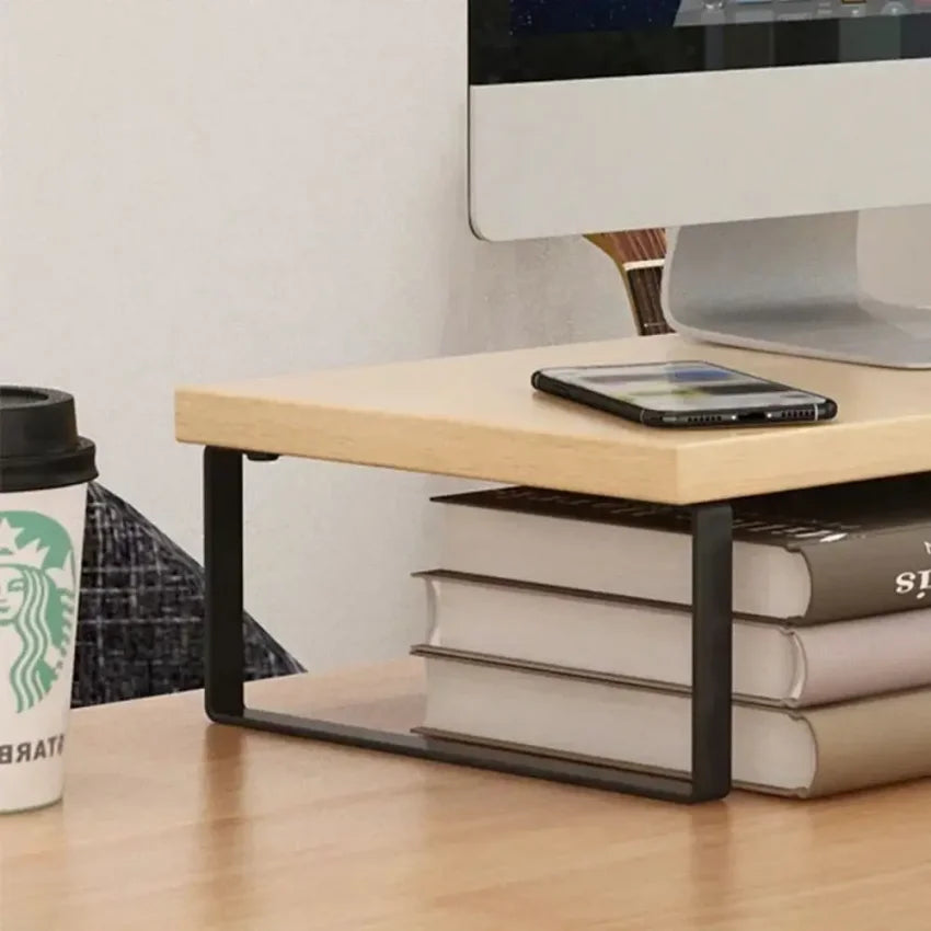Elevated Monitor Stand with Storage Rack – Metal & Wood Riser
