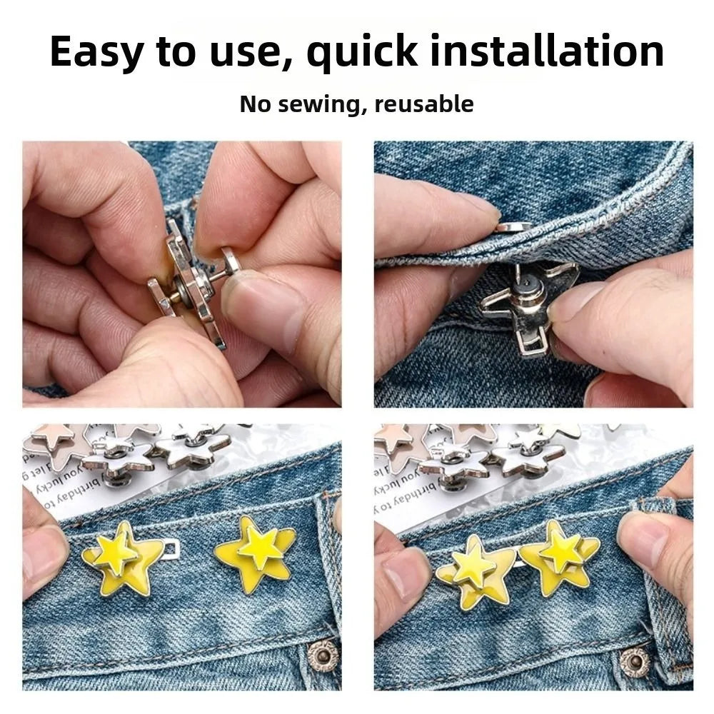 Adjustable Jeans Waist Buckle Set – No-Sew Metal Cincher 2Pcs