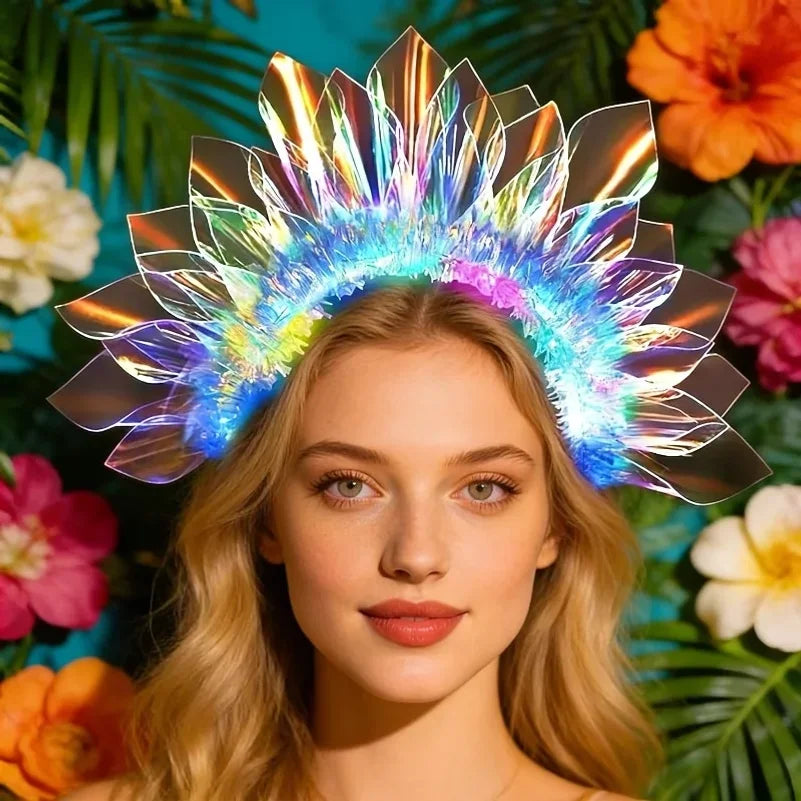 LED Floral Crown Headpiece – Rainbow Laser Light Effects