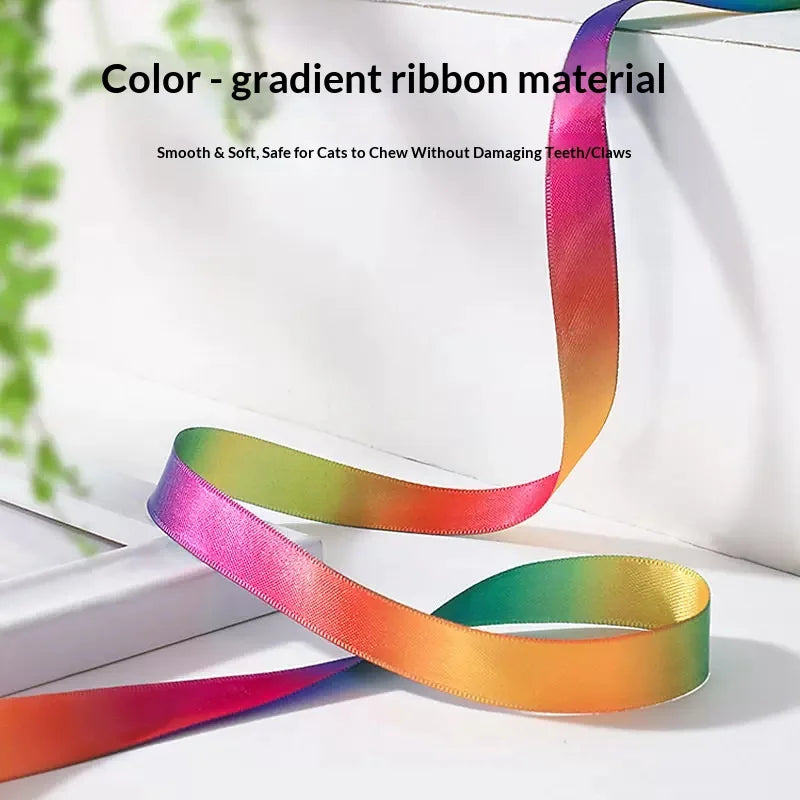 Rainbow Ribbon Cat Teaser Wand – Interactive Kitten Toy