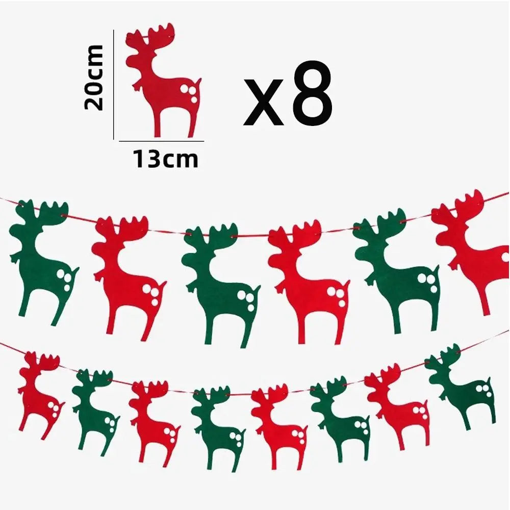 Felt Christmas Banner – Elk & Santa Xmas Pull Flag Wall Decor