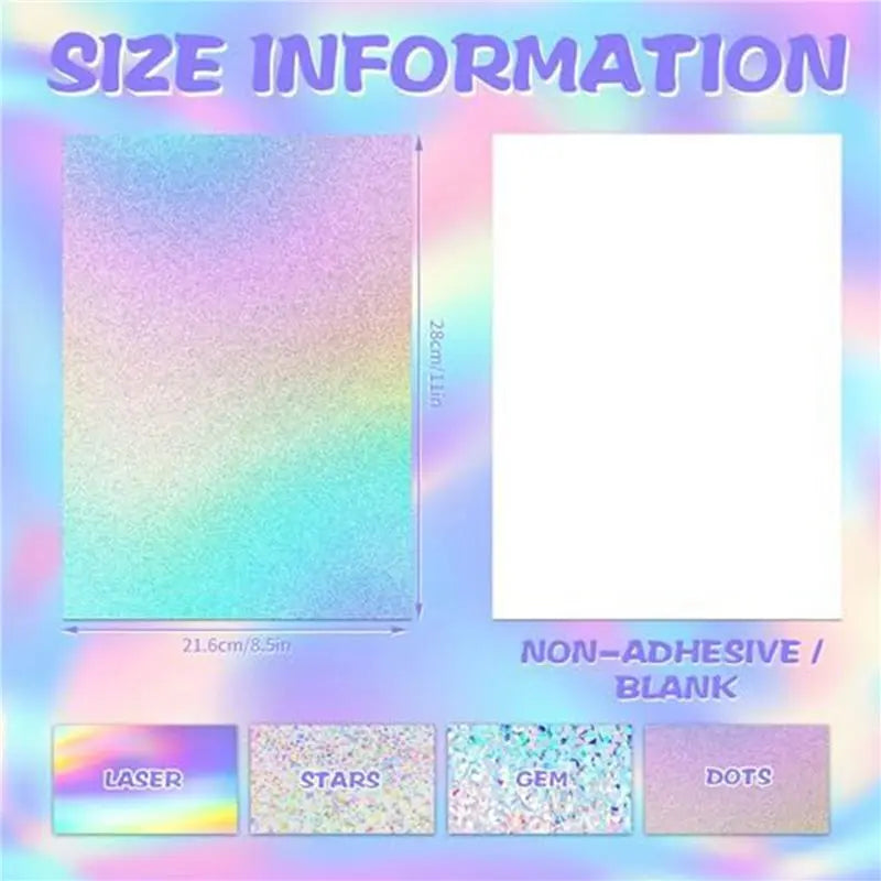 72-Sheet Holographic Cardstock 8.5x11 Glitter Rainbow Mirror Paper