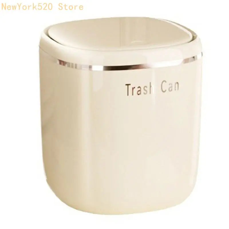 Mini Flip-Lid Trash Can – Compact Cream Desk Waste Bin