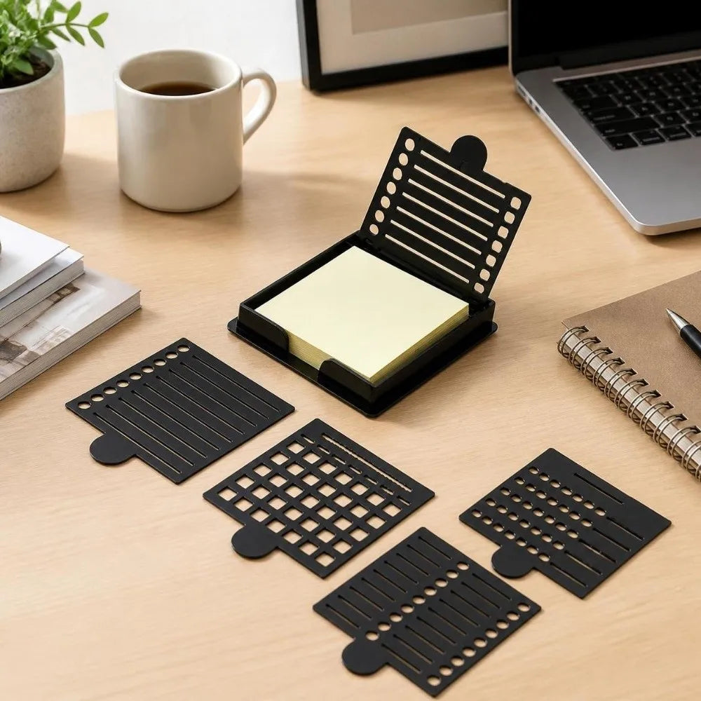 6-Piece Reusable Sticky Note Stencil Set with Storage Box