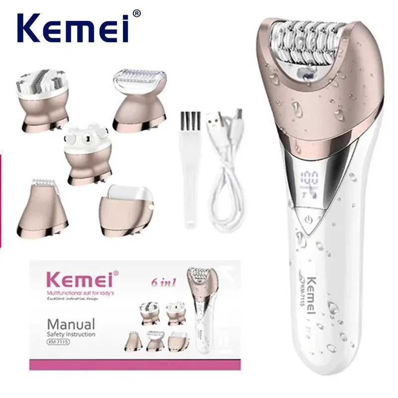 Kemei 6-in-1 Women's Epilator & Body Shaver Set KM-7115