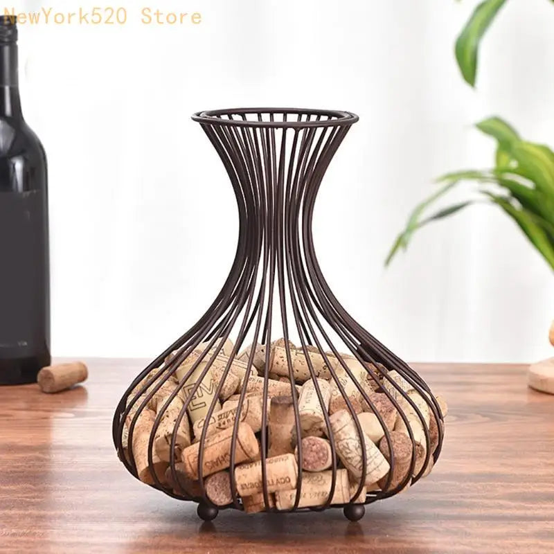 Iron Wine Cork Holder Caddy – Rustic Display Basket Rack